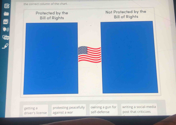 the correct column of the chart.
getting a protesting peacefully owning a gun for writing a social-media
driver's license against a war self-defense post that criticizes