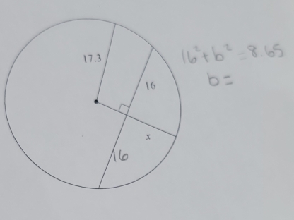 16^2+b^2=8.65
b=