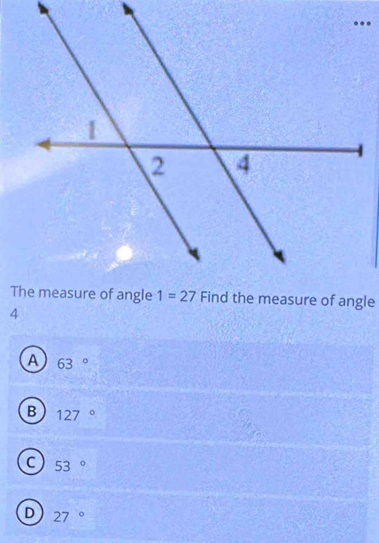 A 63°
B 127°
C 53°
D 27°