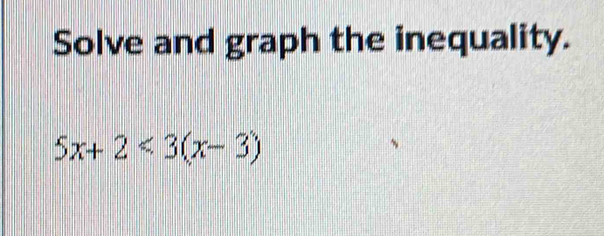 Solve and graph the inequality.
5x+2<3(x-3)