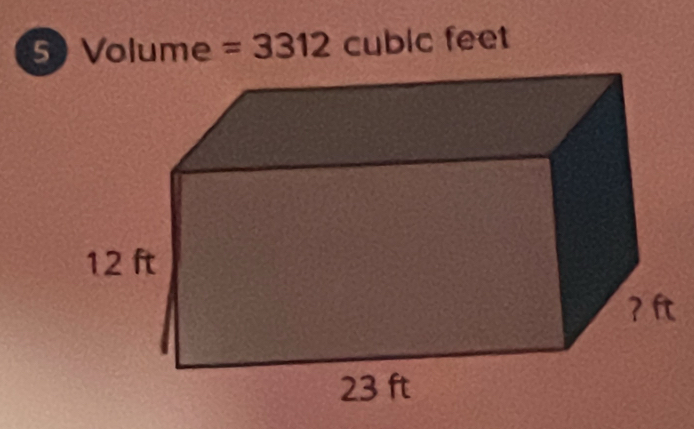 5 Volu ime =3312 cubic feet