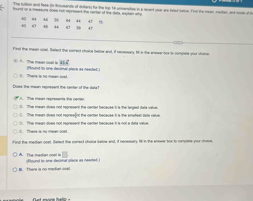 Solved: The tuition and fees (in thousands of dollars) for the top 14 ...