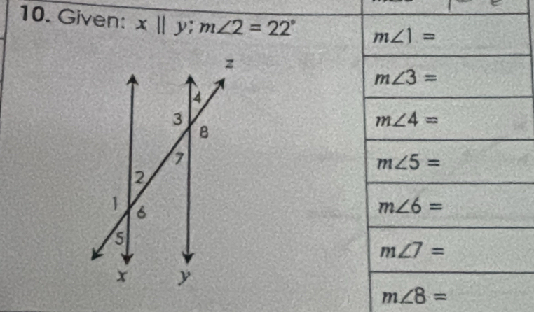 Given: x||y;m∠ 2=22°