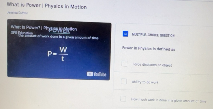 Solved: What is Power | Physics in Motion Jessica Dutton What Is Power ...