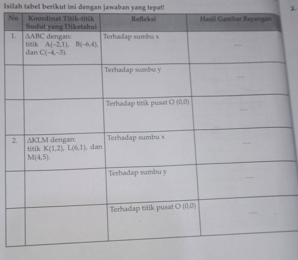 Isilah tabel berikut ini dengan jawaban yang tepat! 2
N
1
2