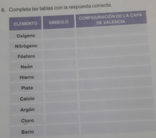 on la respuesta correcta.
Bario