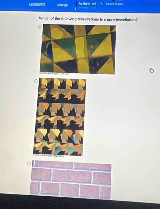 ASSIGNMENTS COURSES Assignment - 17 Tesseilations 
Which of the following tessellations is a pure tessellation?