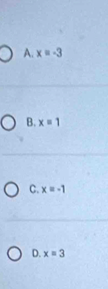 A. x=-3
B. x=1
C. x=-1
D. x=3