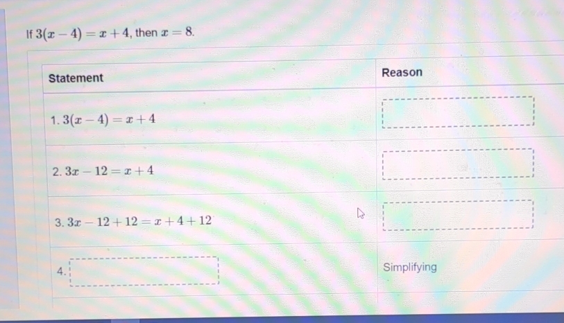 If 3(x-4)=x+4 , then x=8.