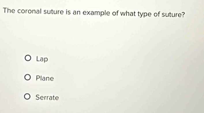 Solved: The coronal suture is an example of what type of suture? Lap ...