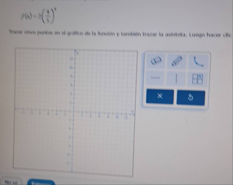 f(x)=2( 4/3 )^3)
Trazar cinco puntos en el gráfico de la función y también trazár asíntota. Luego hacer clic 
.-- 
No sã