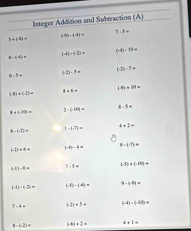 4+1=
8-(-2)=
(-6)+2=