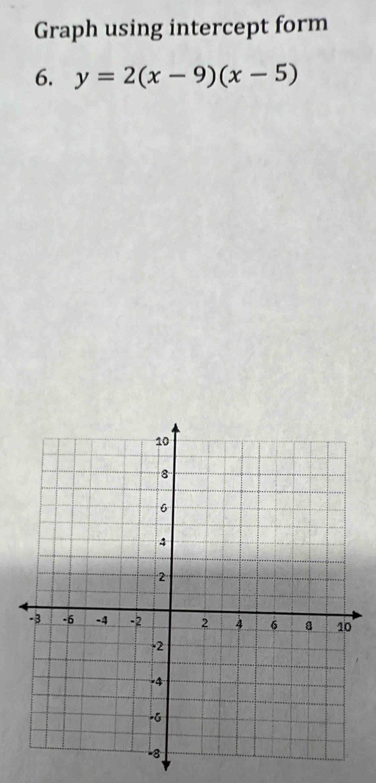 Graph using intercept form 
6. y=2(x-9)(x-5)