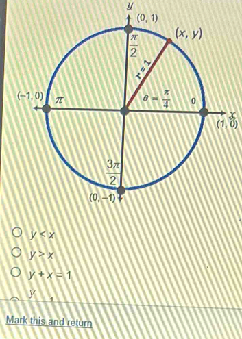 y
y>x
y+x=1
y
1
Mark this and return