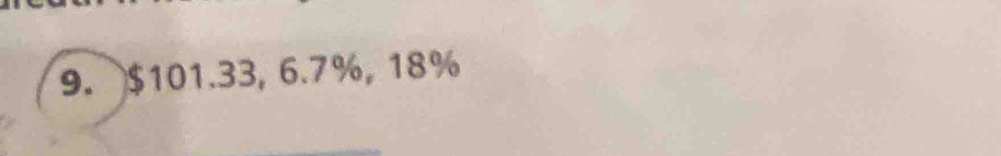 $101.33, 6.7%, 18%