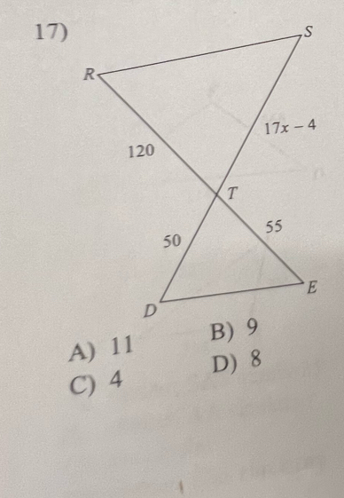 A) 11
D) 8
C) 4