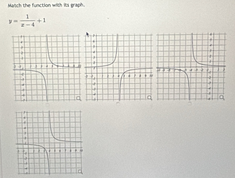 Match the function with its graph.
y= 1/x-4 +1