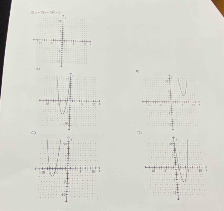 y=2(x+3)^2-6
A)
B)

D)