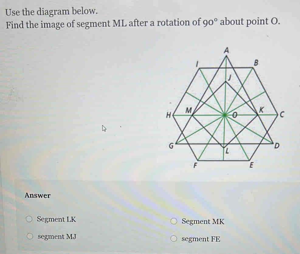 Solved: Use the diagram below. Find the image of segment ML after a ...