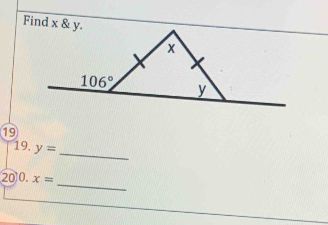 Find x & y.
19
_
19. y=
_
20 0.x=