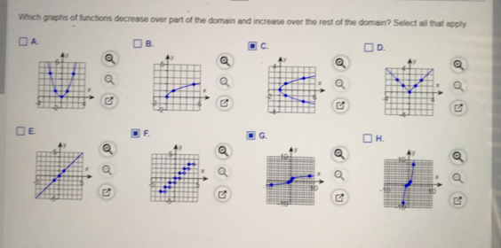 Which graphs of functions decrease over part of the domain and increase ...