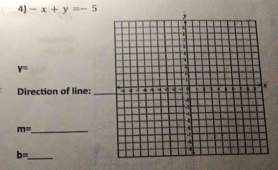 -x+y=-5
y=
Direction of line: 
_ m=
b= _