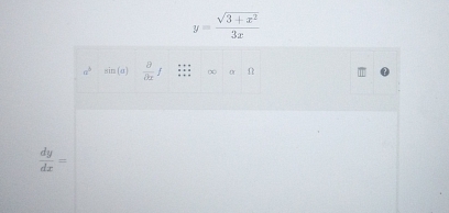 y= (sqrt(3+x^2))/3x 
 dy/dx =