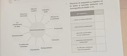 Observa el esquema y registra en 
la toblo sí pereate elaborar uno 
fía acetada o no.