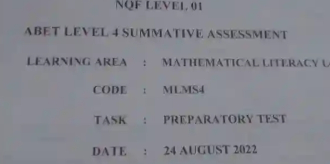 Solved: NQF LEVEL. 01 ABET LEVEL 4 SUMMATIVE ASSESSMENT LEARNING AREA ...