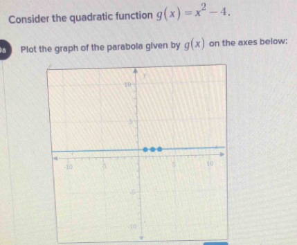 Consider the quadratic function g(x)=x^2-4. 
Đa Plot the graph of the parabola given by g(x) on the axes below: