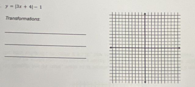 y=|3x+4|-1
Transformations: 
_ 
_ 
_