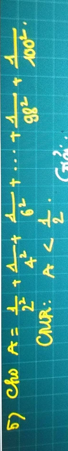 cho
A= 1/2^2 + 1/4^2 + 1/6^2 +·s + 1/98^2 + 1/100^2 
CuR: A
2