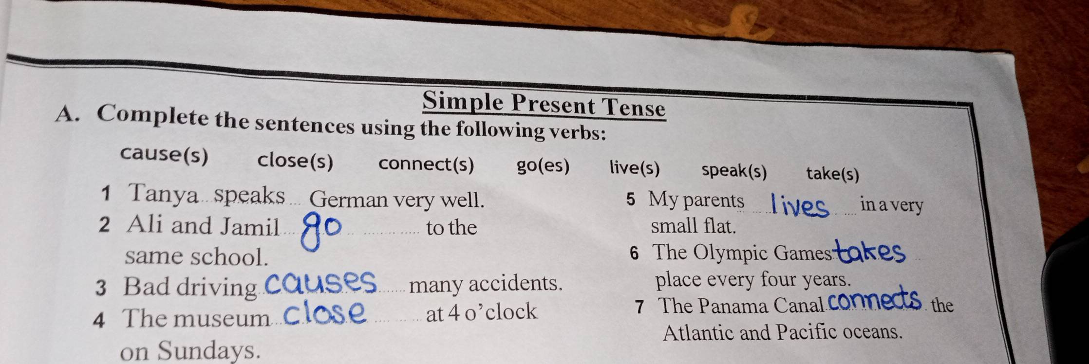 Solved: Simple Present Tense A. Complete the sentences using the ...