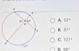 A. 53°
B. 37°
C. 127°
D. 90°