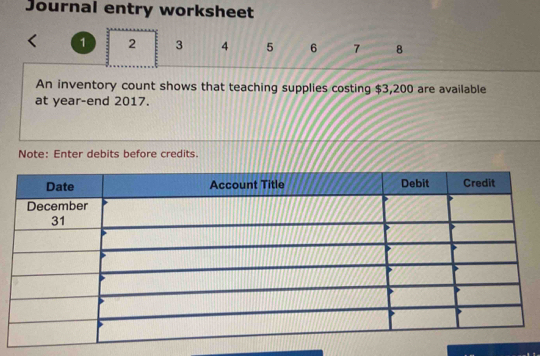 Solved: Journal entry worksheet 1 2 3 4 5 6 7 8 An inventory count ...