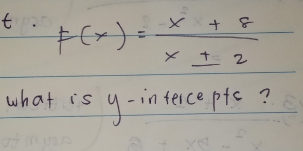 F(x)= (x+8)/x± 2 
what is y - interceptc?