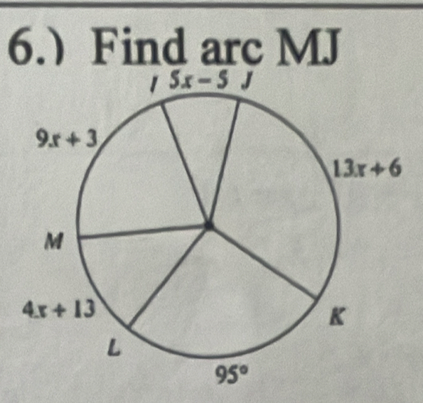 6. Find arc MJ