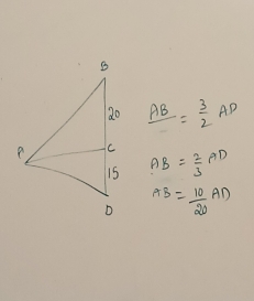 frac AB= 3/2 AP
AB= 2/3 AD
AB= 10/20 AD