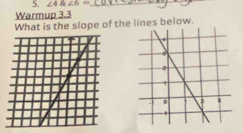 ∠ 4 & ∠ 6= _ 
Warmup 3.3 
What is the slope of the lines below.