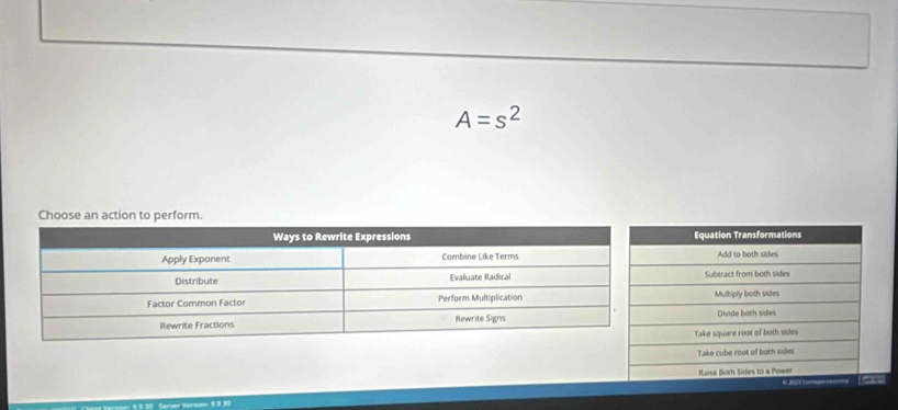 A=s^2
Choose an action to perform.