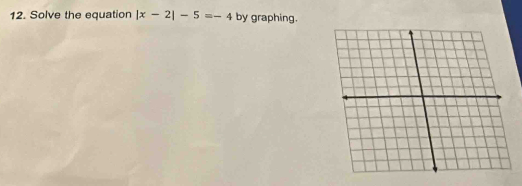 Solve the equation |x-2|-5=-4 by graphing.