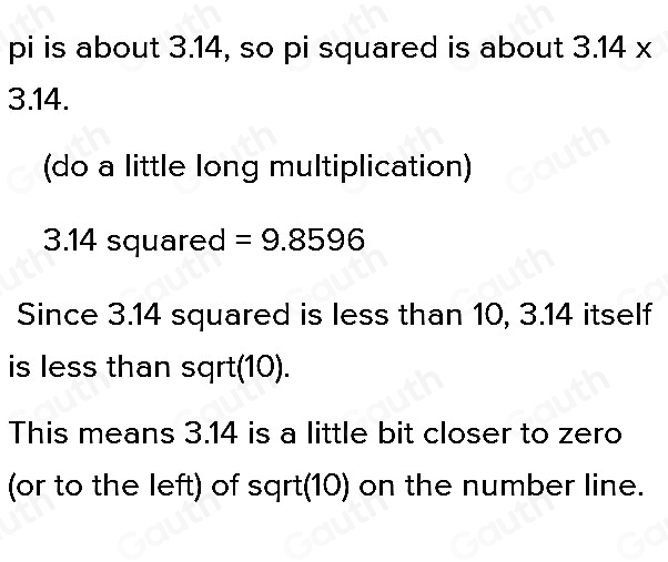 Solved: Graph the square root of 10 and π on a number line. Then write ...