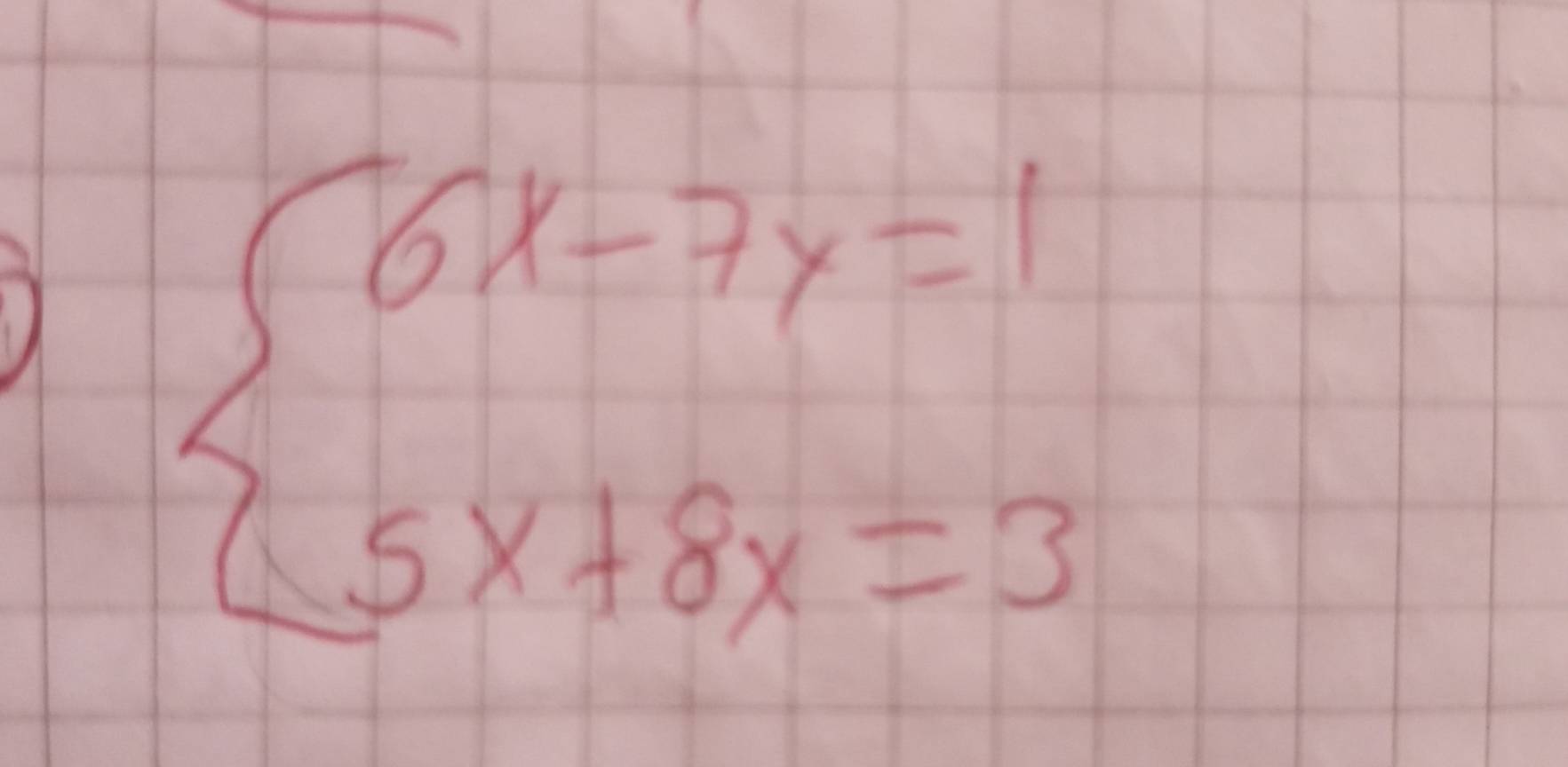 beginarrayl 6x-7y=1 5x+8x=3endarray.