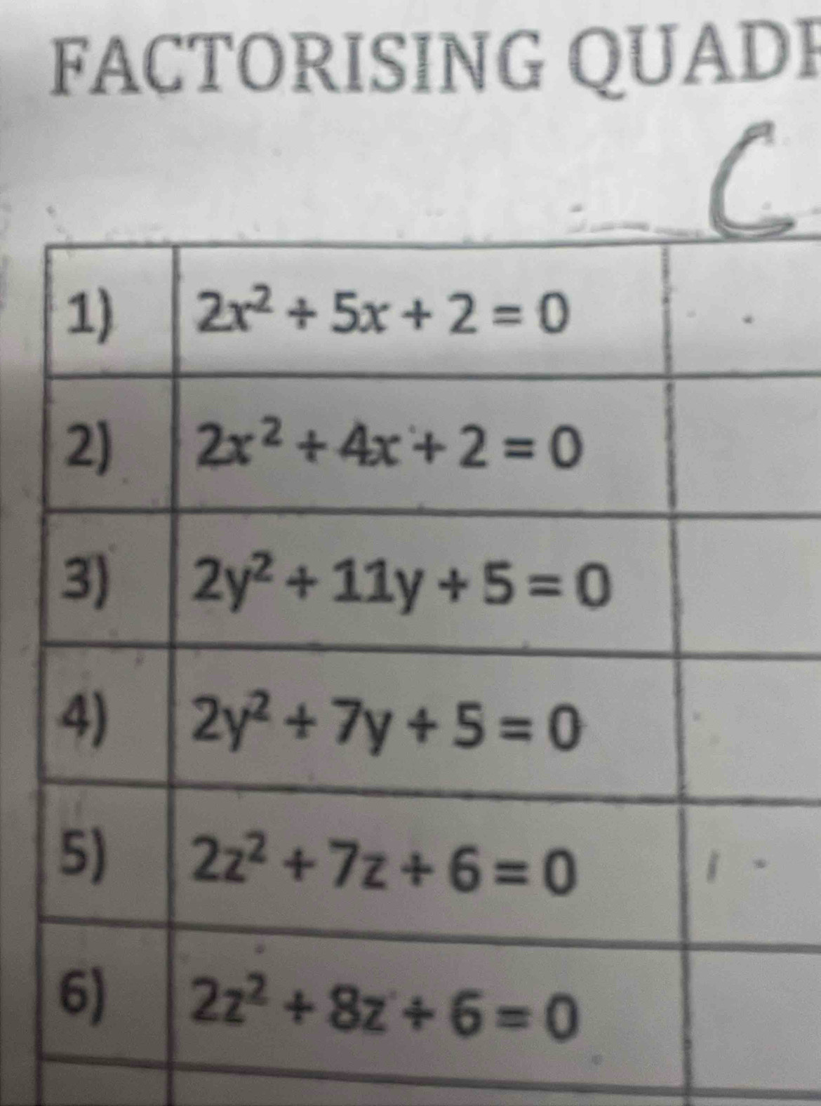 FACTORISING QUADI