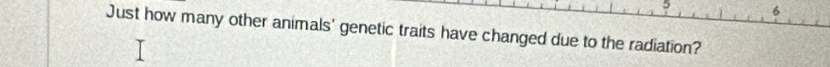 5 
6 
Just how many other animals' genetic traits have changed due to the radiation?