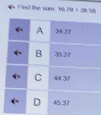 Find the sum: 16 79+28.58