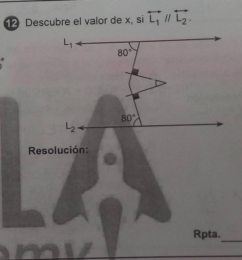 Descubre el valor de x, si overleftrightarrow L_1//overleftrightarrow L_2.
Resolución:
Rpta._