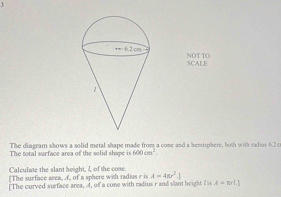 แก้ไขแล้ว:NOT TO SCALE The diagram shows a solid metal shape made from ...