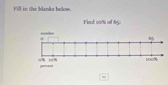 Fill in the blanks below. 
Find 10% of 65 : 
try