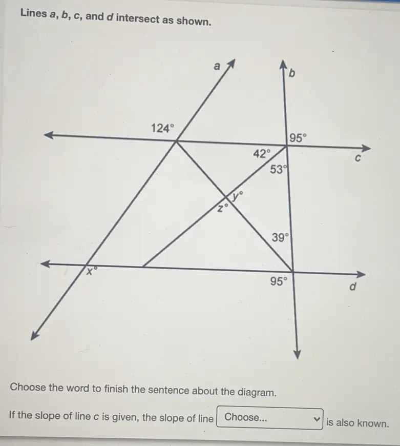 Solved: Lines a, b, c, and d intersect as shown. Choose the word to ...